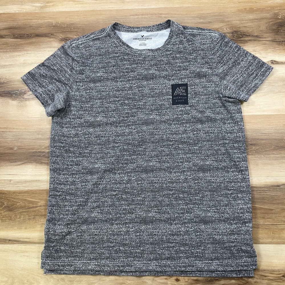 American Eagle T-Shirt Mens Large Minimalist Cotton Blend Space Dye Grey Casual - Picture 2 of 9